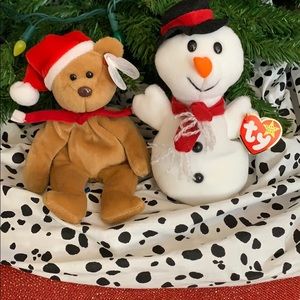 1997 Christmas Teddy and 1996 Snowball Beanies NWT